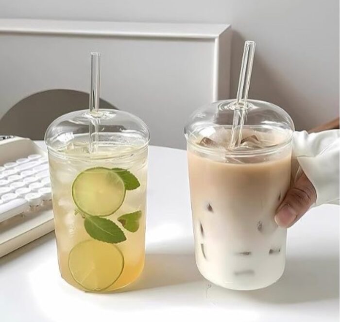 لیوان اسموتی پیرکس درب شیشه‌ای - تصویر 1