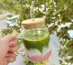 لیوان پیرکس درب بامبو مدل B به همراه نی - تصویر 2